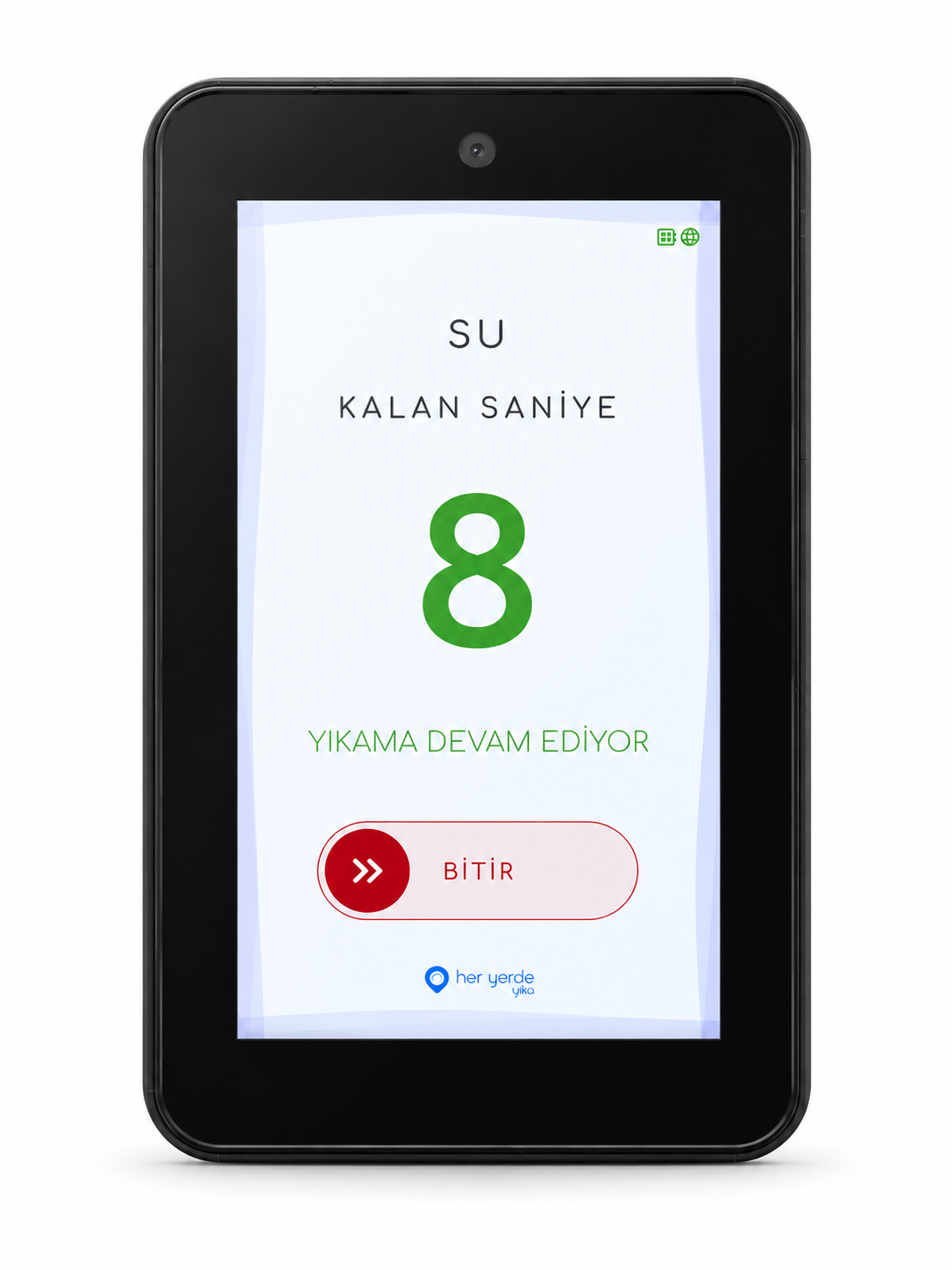 Kalan saniye ekranı — yıkama devam ediyor